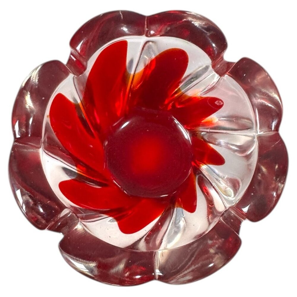 MID CENTURY VINTAGE ITALIAN MURANO RED ART GLASS BOWL / ASHTRAY MCM 5" wide